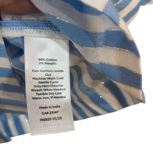 Talbots puff sleeve white and blue striped scalloped sleeve small metallic - Picture 3 of 5